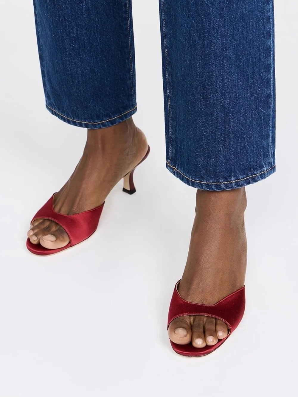 STAUD Brigitte Satin Mules in Burgundy